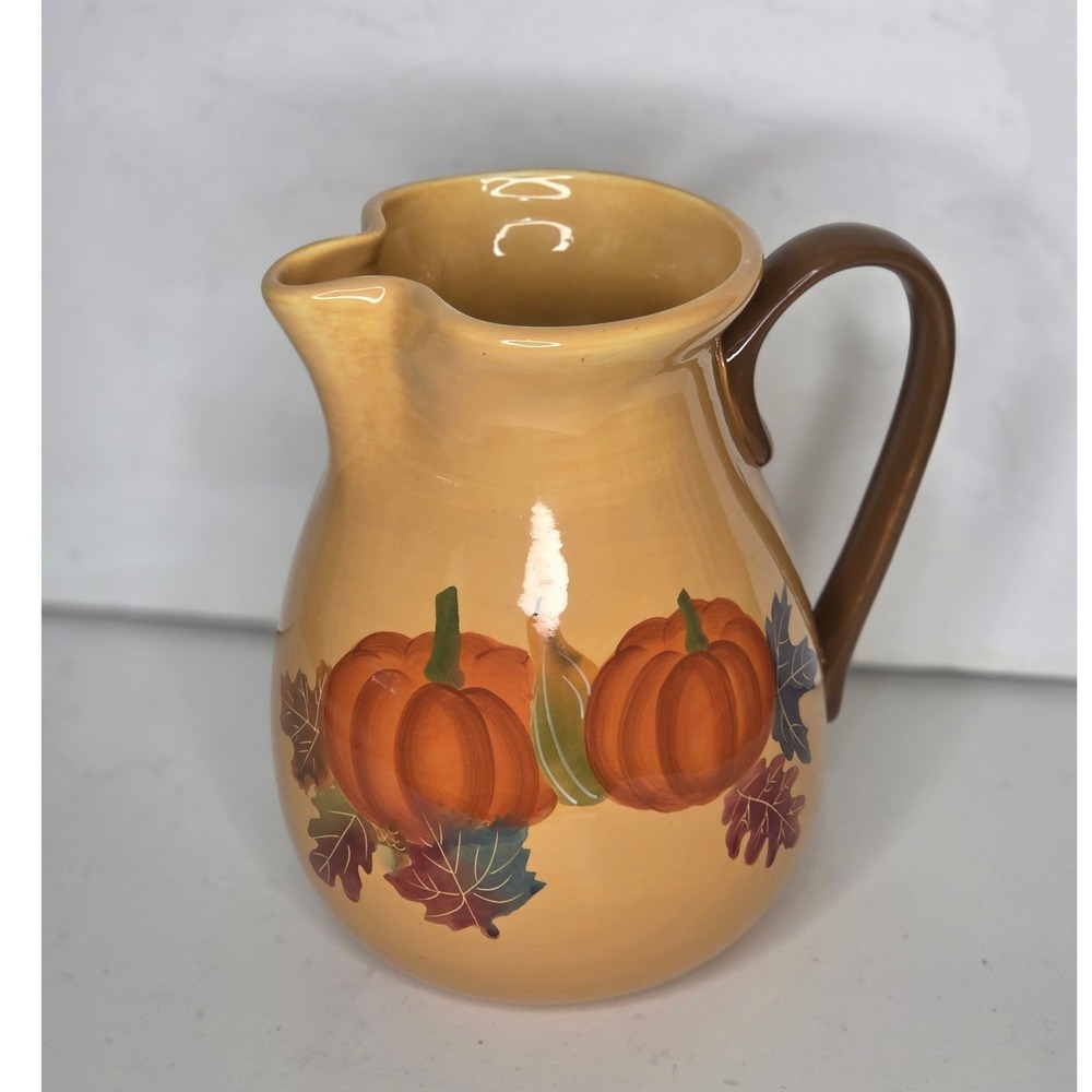Harvest Ceramic Pumpkin Pitcher Fall Autumn Decor Utensil Holder Crock Vase